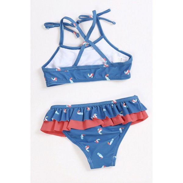 Sail Blue Little Girls Ruffle Bikini with Print