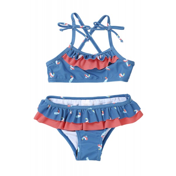 Sail Blue Little Girls Ruffle Bikini with Print