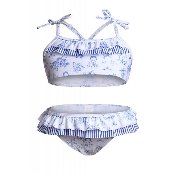 Cute Print Toddler Girls Bikini Swimwear with Ruffle
