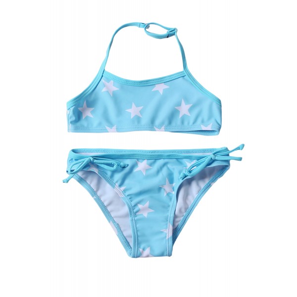 Little Girls Halter Neck Stars Print Blue Bikini