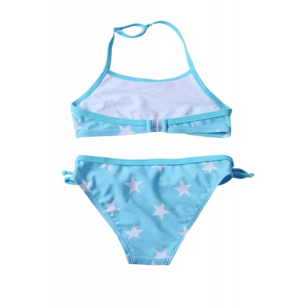 Little Girls Halter Neck Stars Print Blue Bikini