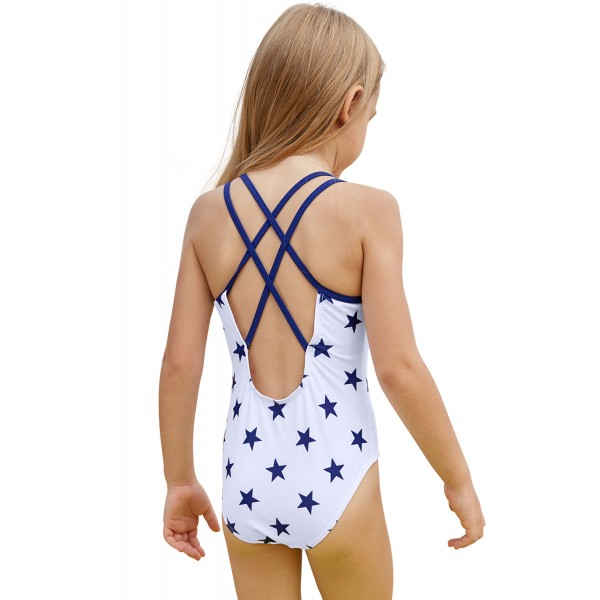 Blue Stars Print White Kid Girls Maillot