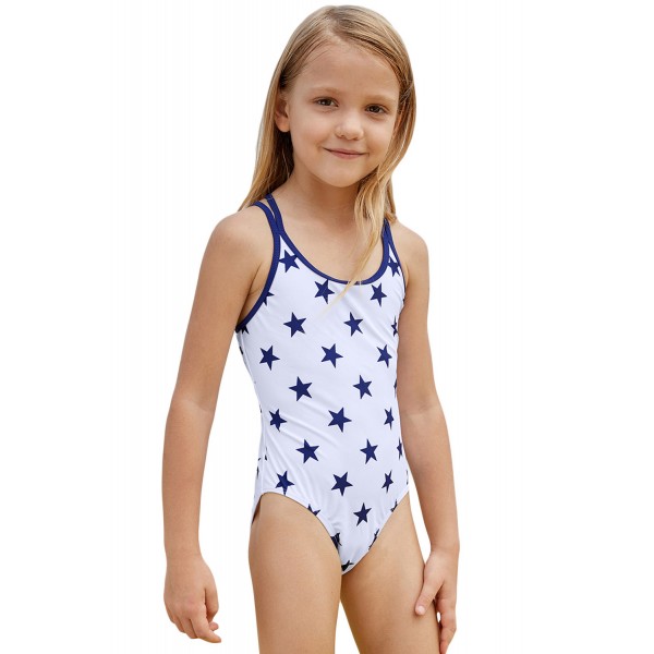 Blue Stars Print White Kid Girls Maillot
