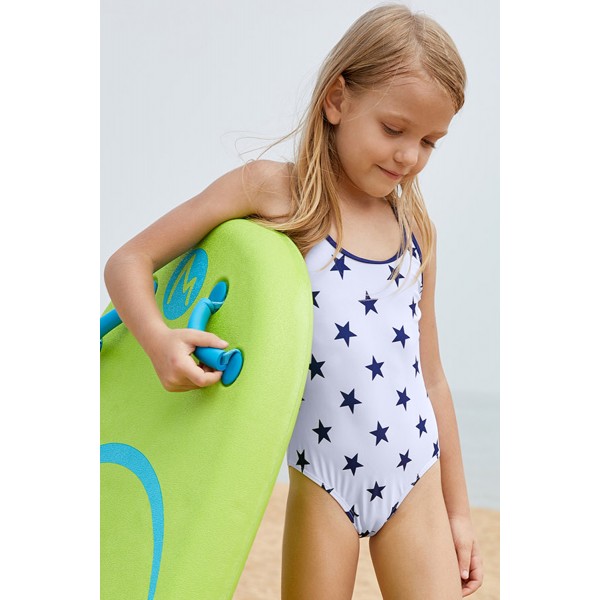 Blue Stars Print White Kid Girls Maillot