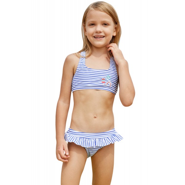 Blue Nautical Stripes Toddler Girls Bikini Swimwear