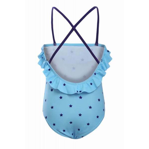 Little Stars Print Turquoise Little Girls Maillot
