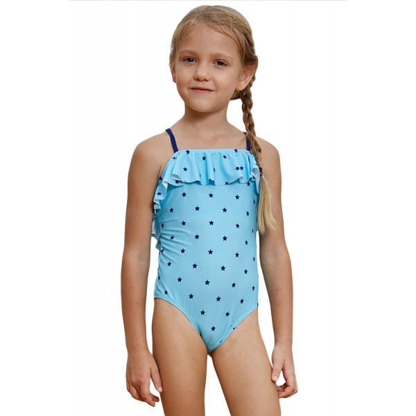 Little Stars Print Turquoise Little Girls Maillot
