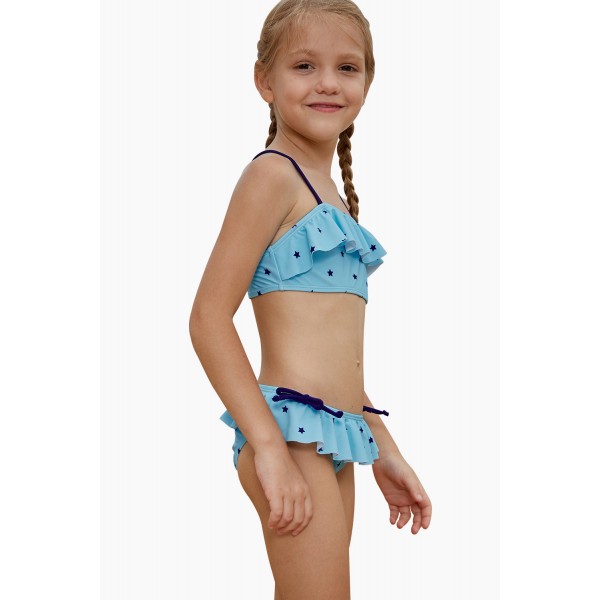 Little Stars Print Turquoise Little Girls Bikini
