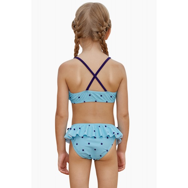 Little Stars Print Turquoise Little Girls Bikini