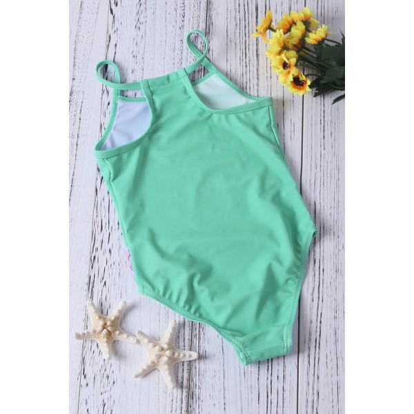 Mint Floral and Birds Little Girls One-piece Swimwear