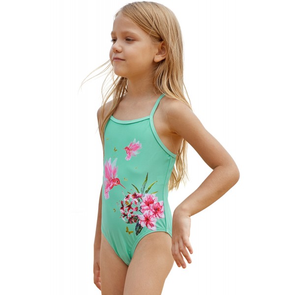 Mint Floral and Birds Little Girls One-piece Swimwear