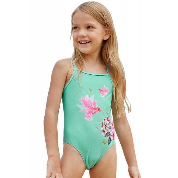 Mint Floral and Birds Little Girls One-piece Swimwear