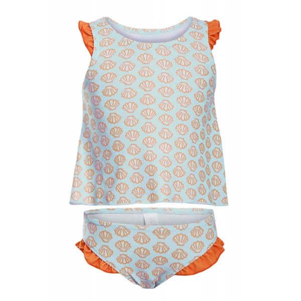 Light Blue Little Girls Tankini with Salmon Print