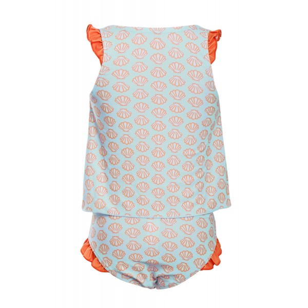 Light Blue Little Girls Tankini with Salmon Print