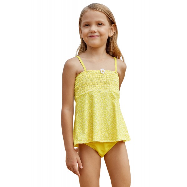 Bright Yellow Printed Kid Girls Tankini Swimwear
