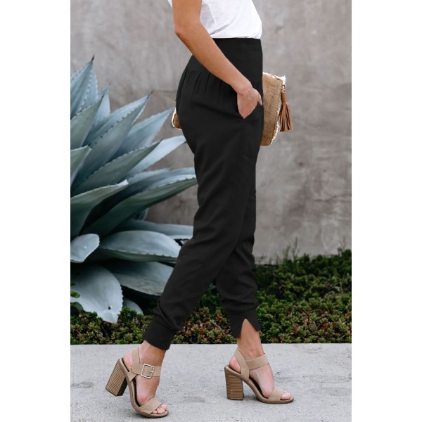Black Pocketed Cotton Joggers