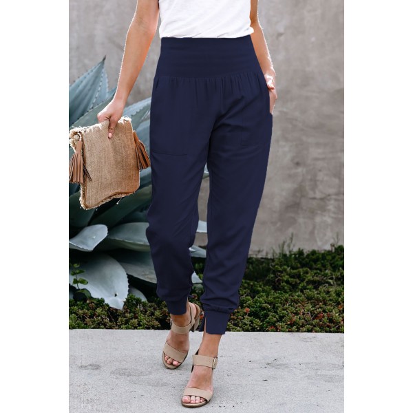 Blue Pocketed Casual Joggers