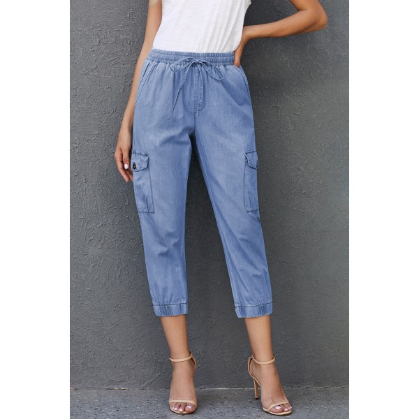 Sky Blue Drawstring Cargo Pocketed Joggers
