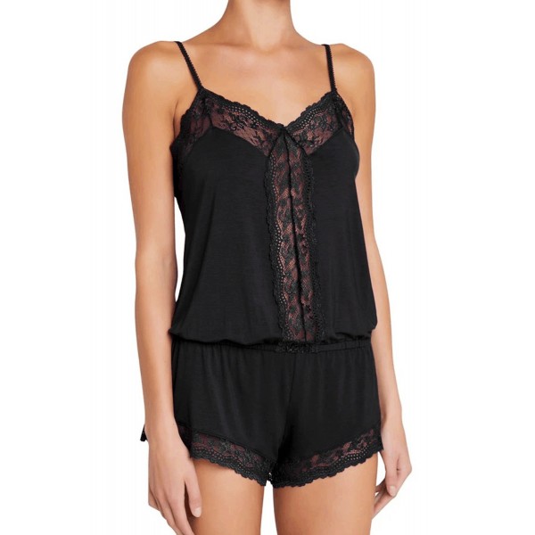 Lace Trim Black Cami Pajamas Set