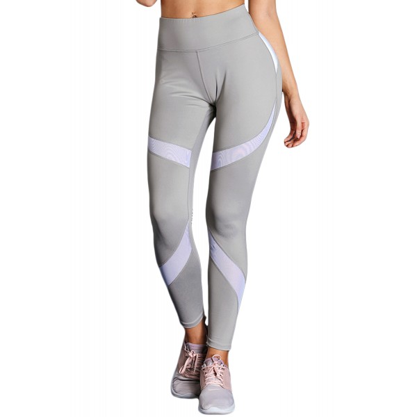 Gray High Waist Sport Yoga Pants with Colorblock