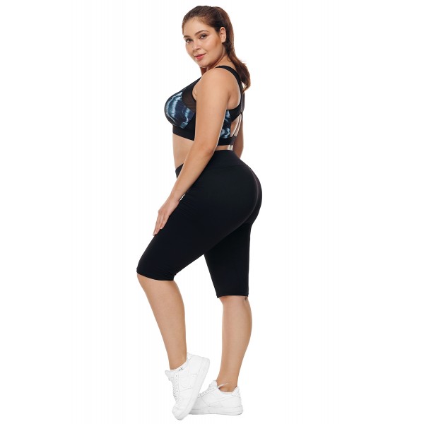 Black Knee Length Plus Size Sports Pants
