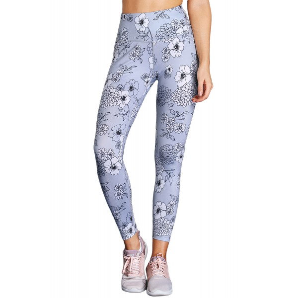 Gray Floral Print Allover High Waist Leggings