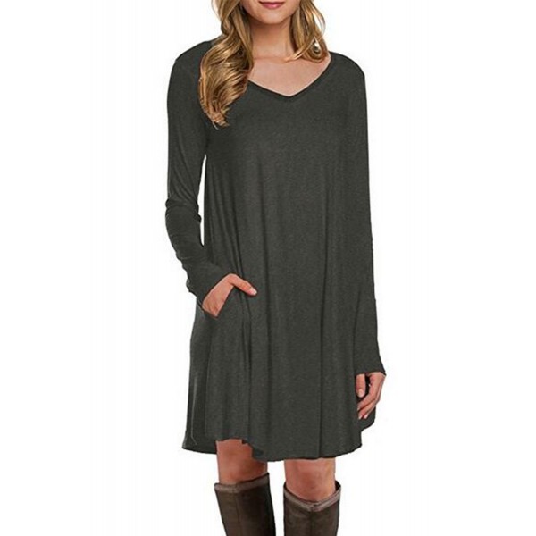 Dark Grey Long Sleeve Pocket Casual Loose T-shirt Dress