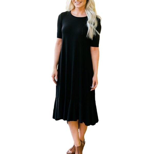 Black Flowy Ruffles Short Sleeve Casual Dress