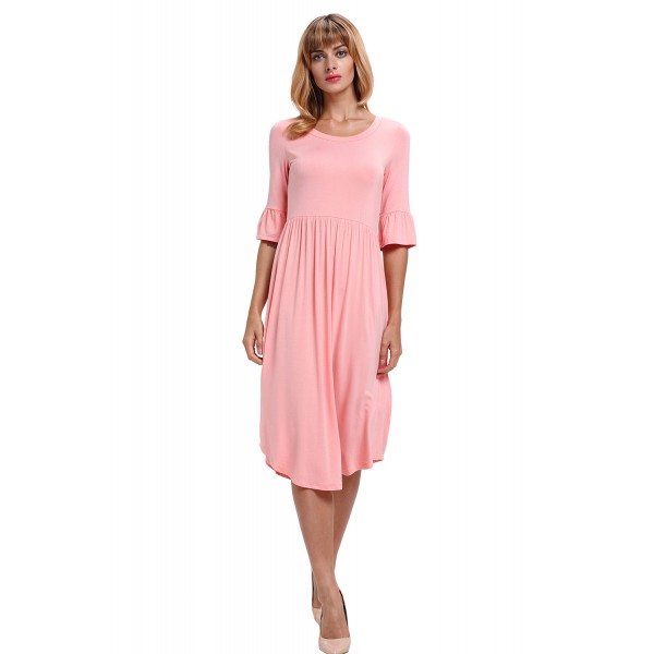 Pink Ruffle Sleeve Midi Jersey Dress