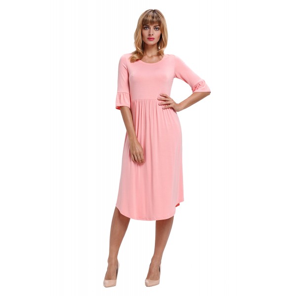 Pink Ruffle Sleeve Midi Jersey Dress