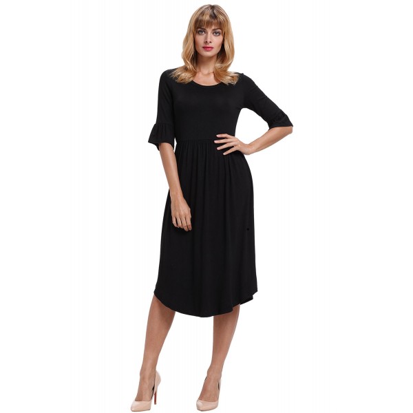 Black Ruffle Sleeve Midi Jersey Dress