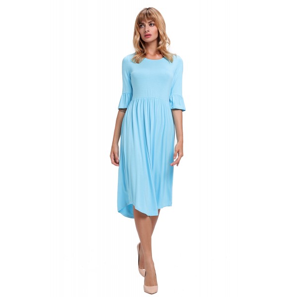 Blue Ruffle Sleeve Midi Jersey Dress
