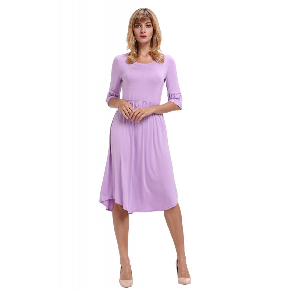 Purple Ruffle Sleeve Midi Jersey Dress
