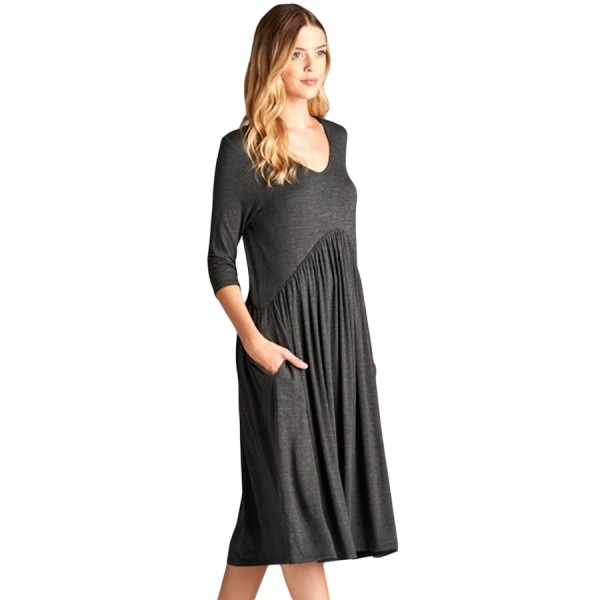 Gray 3/4 Sleeve Draped Swing Dress