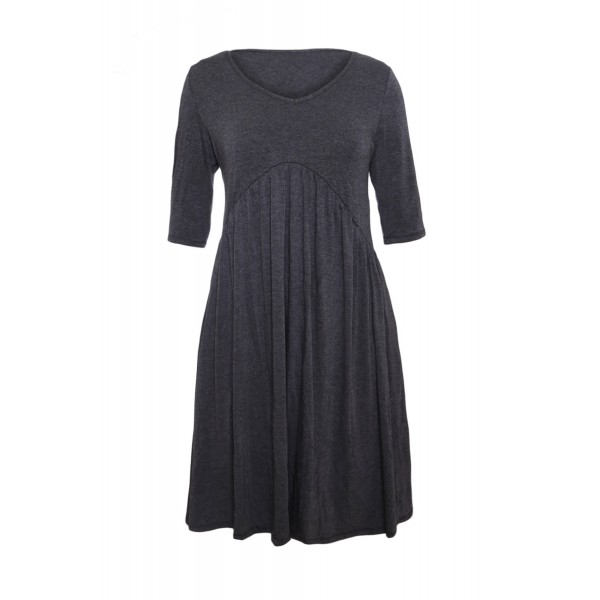 Gray 3/4 Sleeve Draped Swing Dress