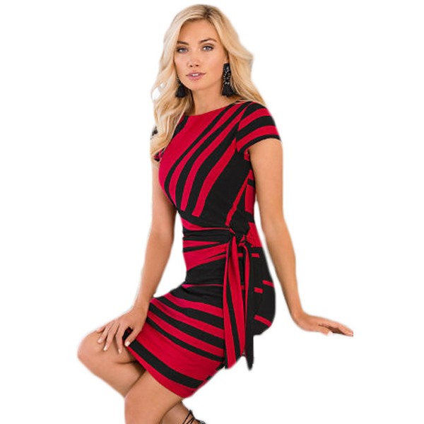 Red Black Stripe Knot Sheath Dress