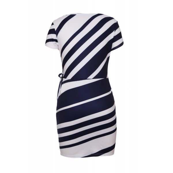 Navy White Stripe Knot Sheath Dress