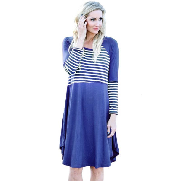 Blue Chic Blocked Stripe Jersey Dress