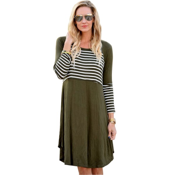 Olive Chic Blocked Stripe Jersey Dress