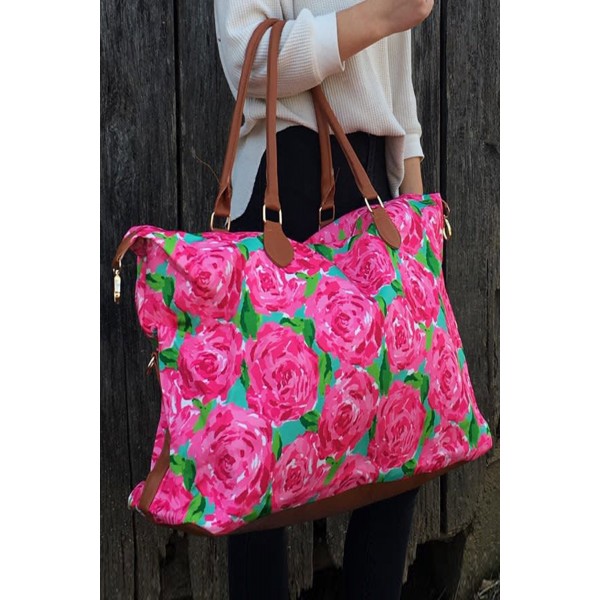 Red Floral Print Weekender Bag