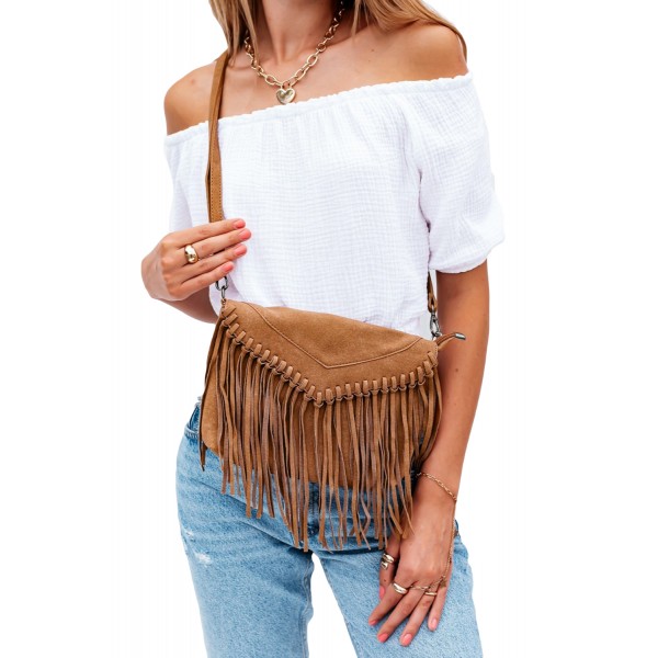 Brown Tassel Envelope Crossbody Bag