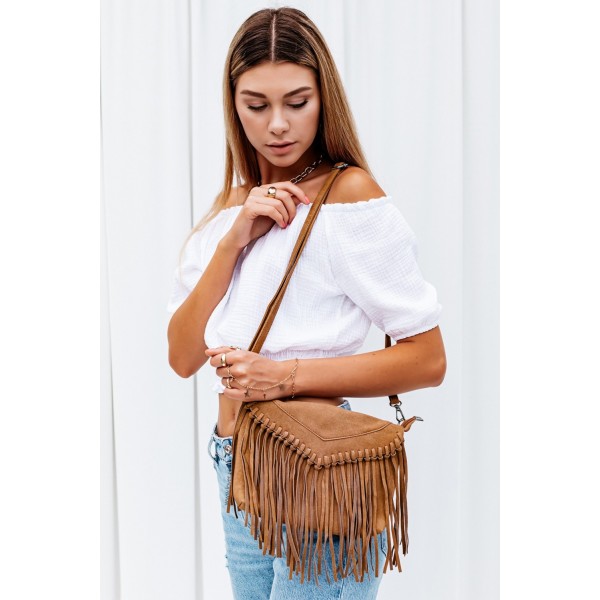 Brown Tassel Envelope Crossbody Bag