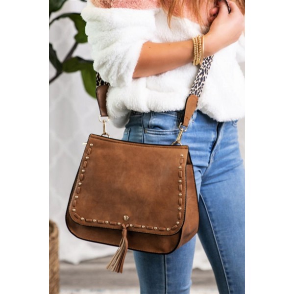 Leopard Strap Tassel PU Leather Crossbody Bag