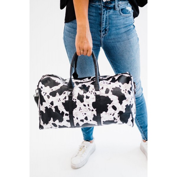 Cow Print PU Leather Duffle Bag