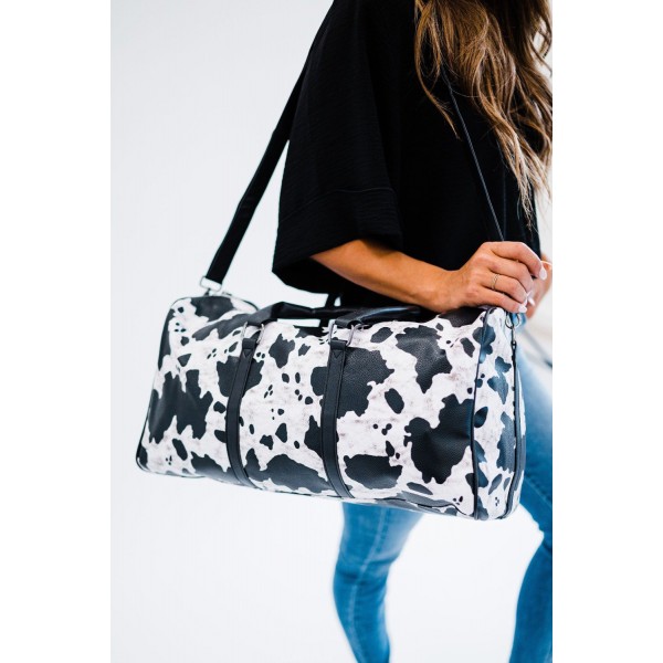 Cow Print PU Leather Duffle Bag