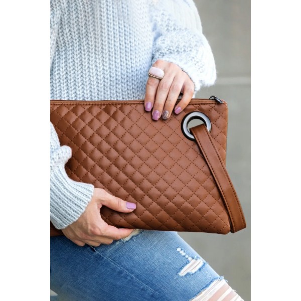 Vintage Wristlet Quilted PU Leather Clutch