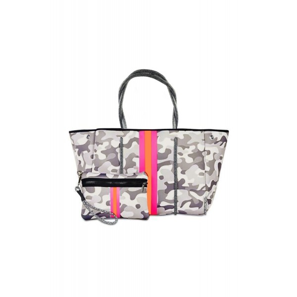 Gray Camo Striped Neoprene Tote Bag