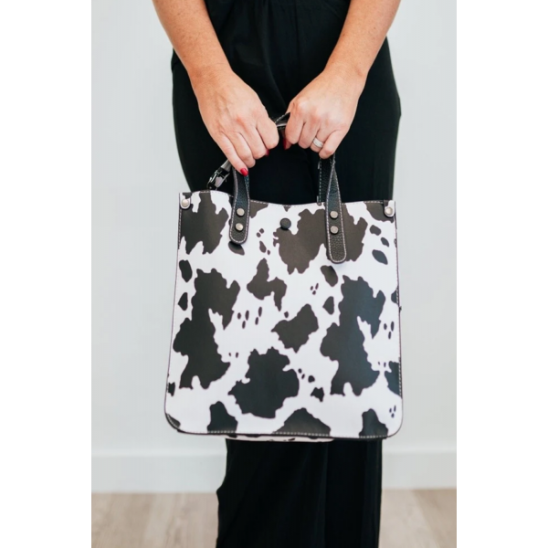 Cow Print PU Handbag with Purse