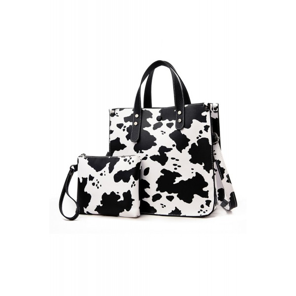 Cow Print PU Handbag with Purse