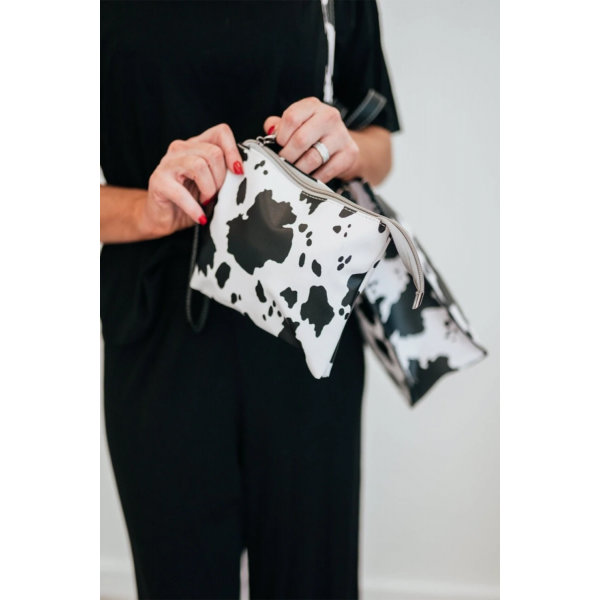 Cow Print PU Handbag with Purse